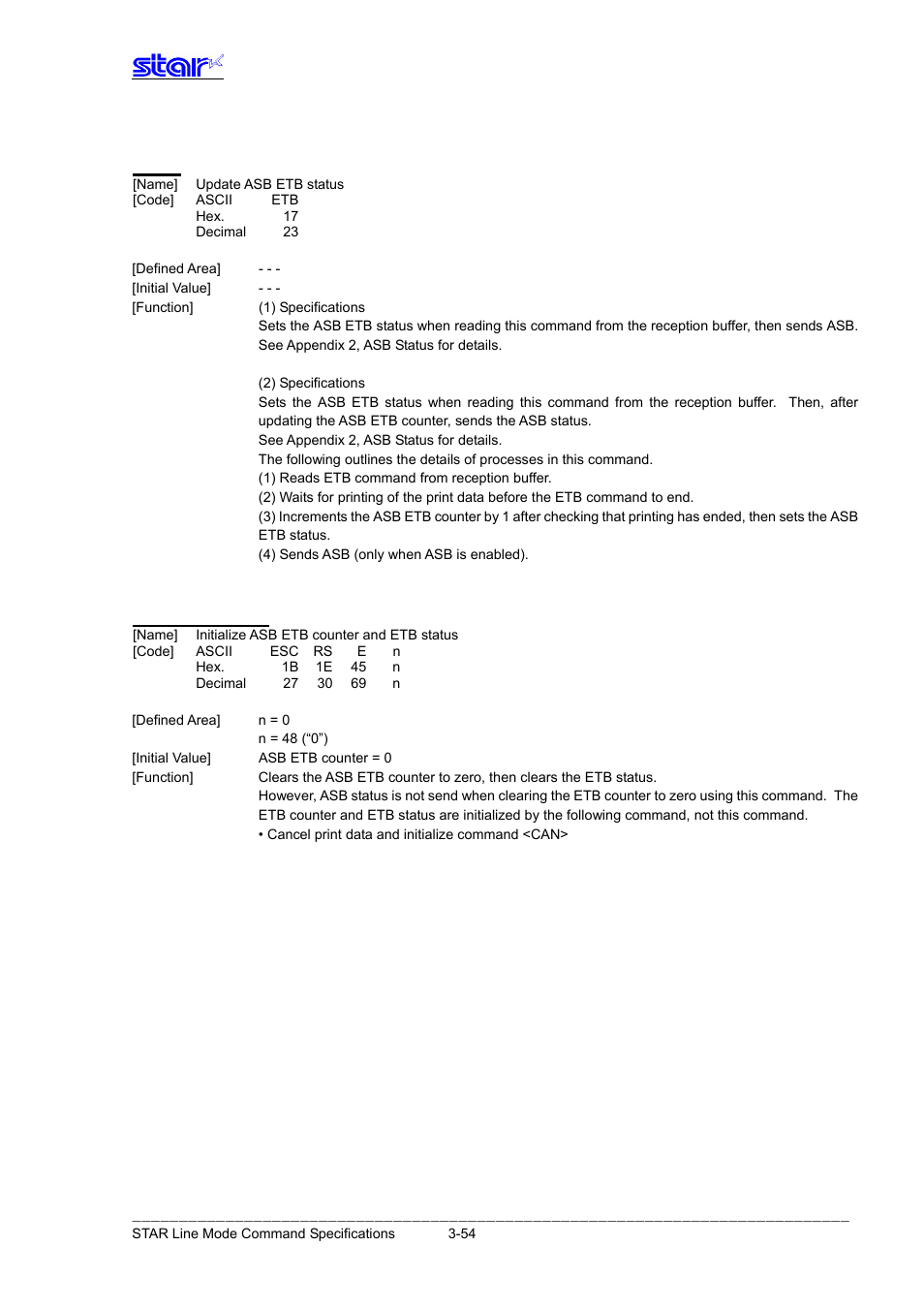 Esc rs e n | Star Micronics Line Thermal Printer User Manual | Page 70 / 181