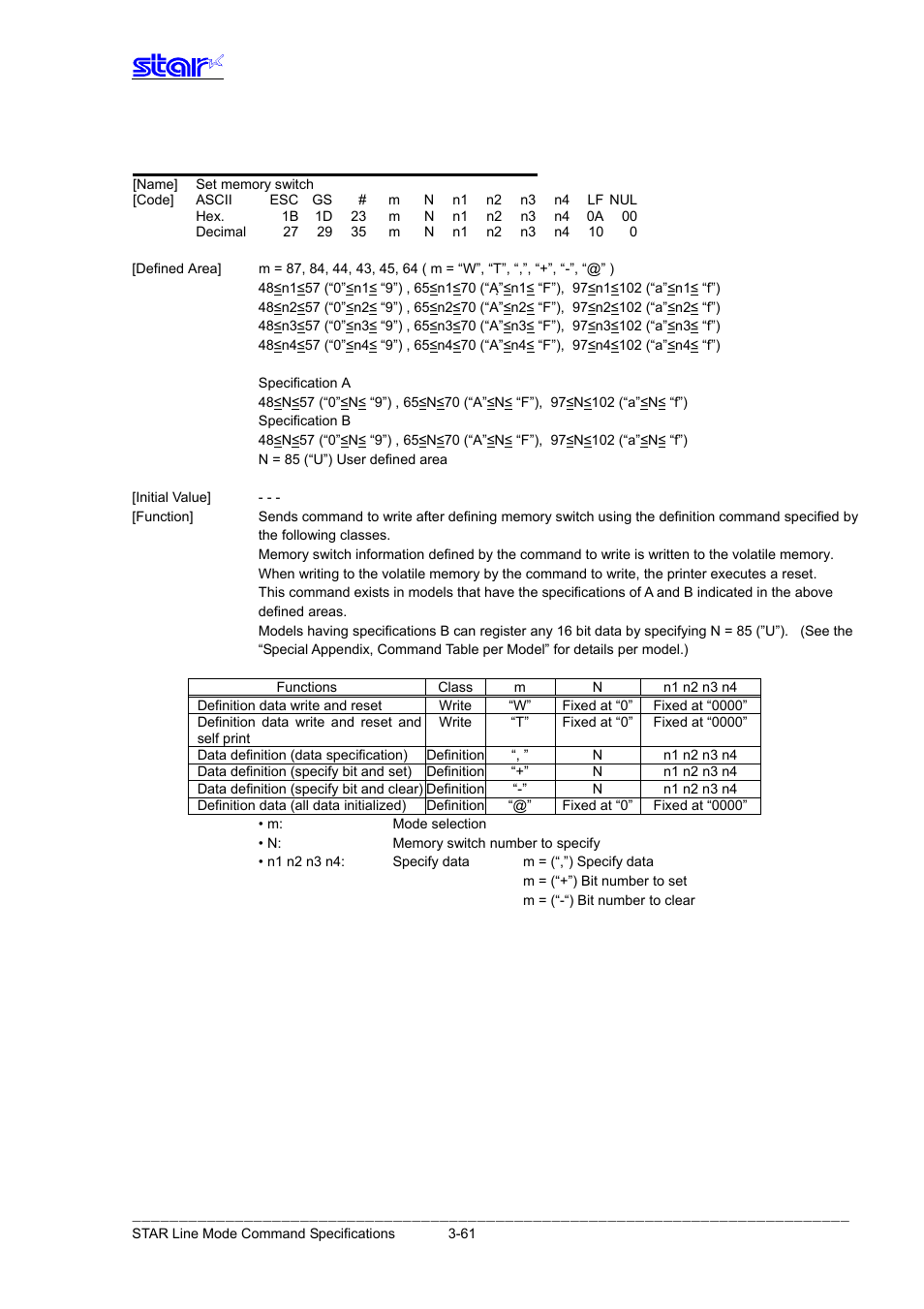 Esc gs # m n n1 n2 n3 n4 lf nul | Star Micronics Line Thermal Printer User Manual | Page 77 / 181