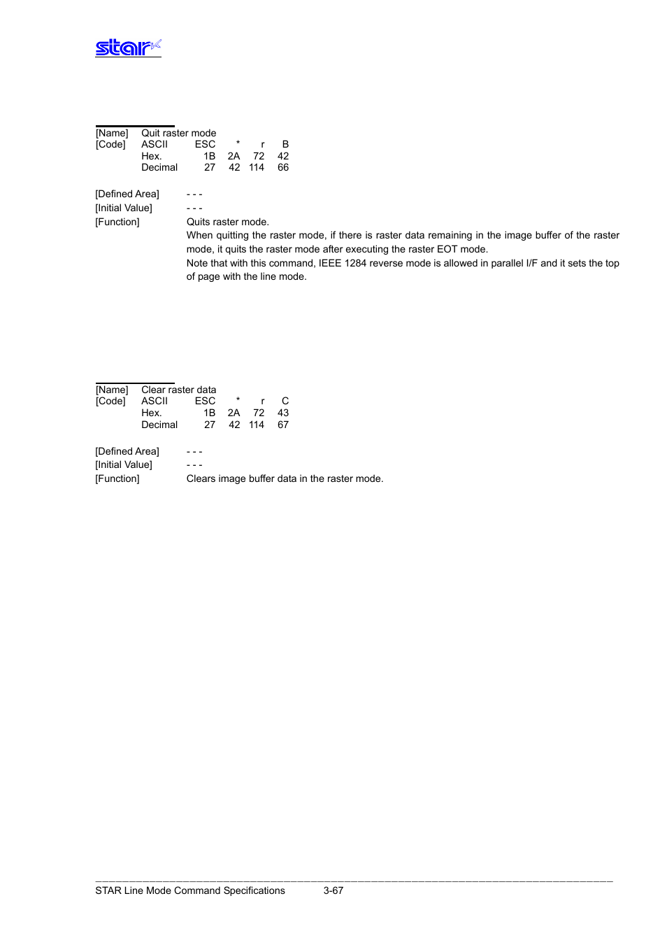 Esc * r b, Esc * r c | Star Micronics Line Thermal Printer User Manual | Page 83 / 181