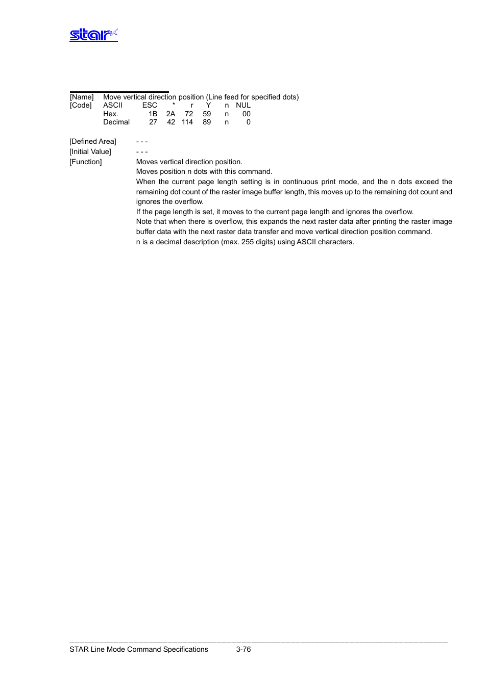 Esc * r y n nul | Star Micronics Line Thermal Printer User Manual | Page 92 / 181