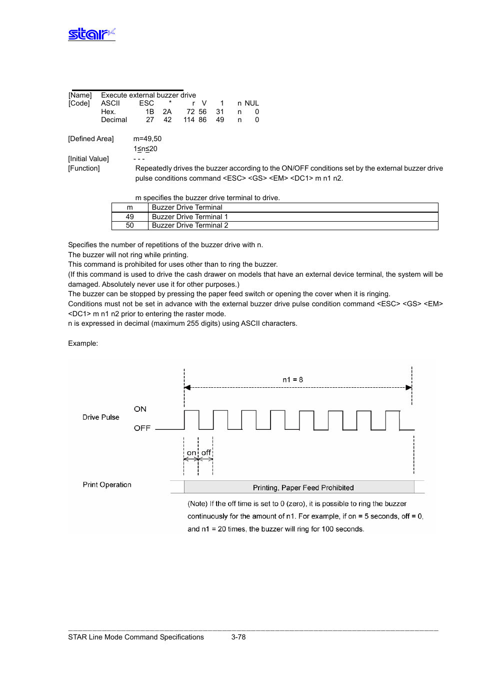 Esc * r v m n nul | Star Micronics Line Thermal Printer User Manual | Page 94 / 181