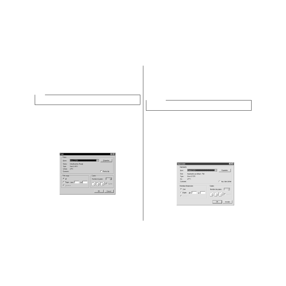 Printing a document, Impression de document | Star Micronics PUNKT-MATRIX-DRUCKER LC-7211 User Manual | Page 108 / 182