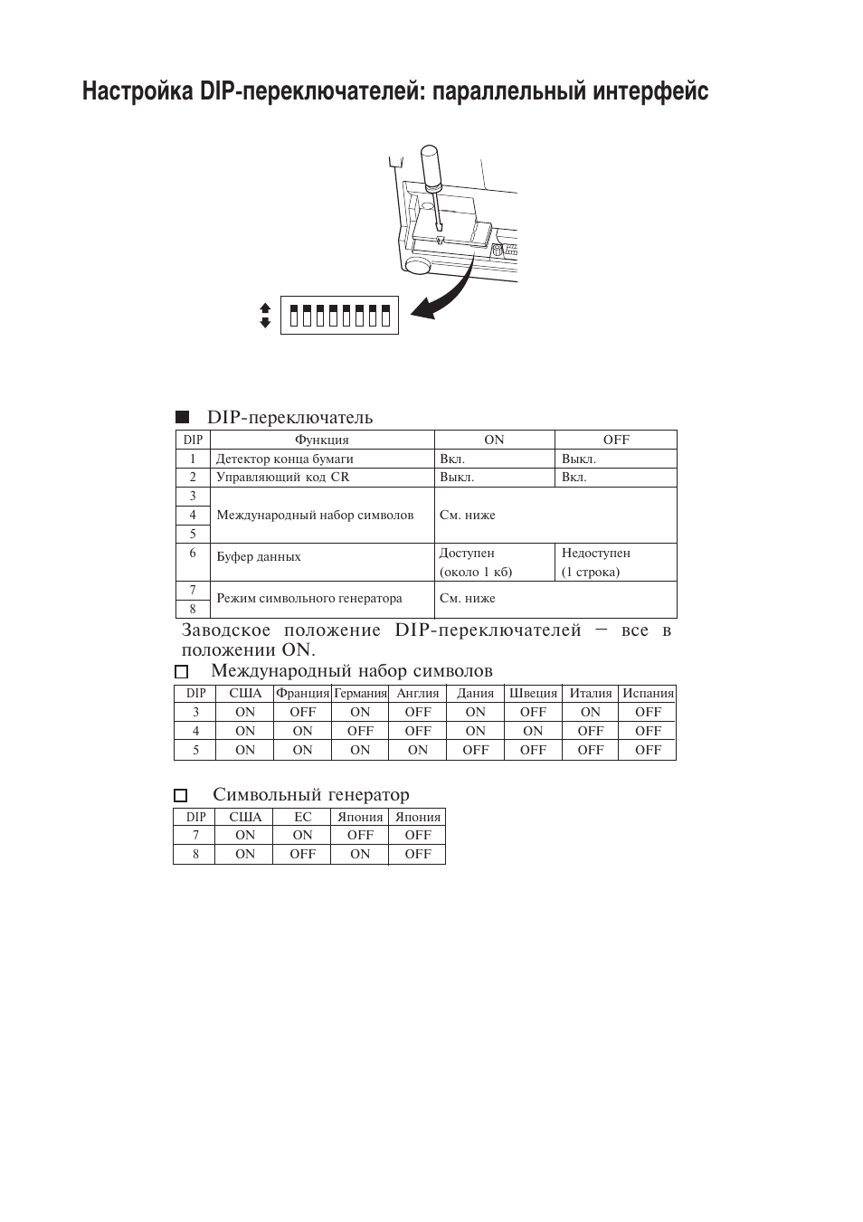 Dip переключатель, Символьный генератор | Star Micronics Star SP200 Series User Manual | Page 124 / 127