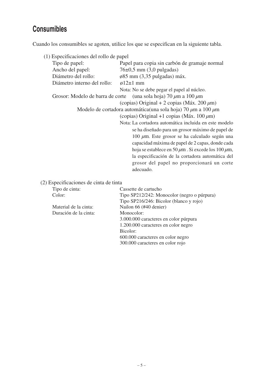 Consumibles | Star Micronics Star SP200 Series User Manual | Page 61 / 127
