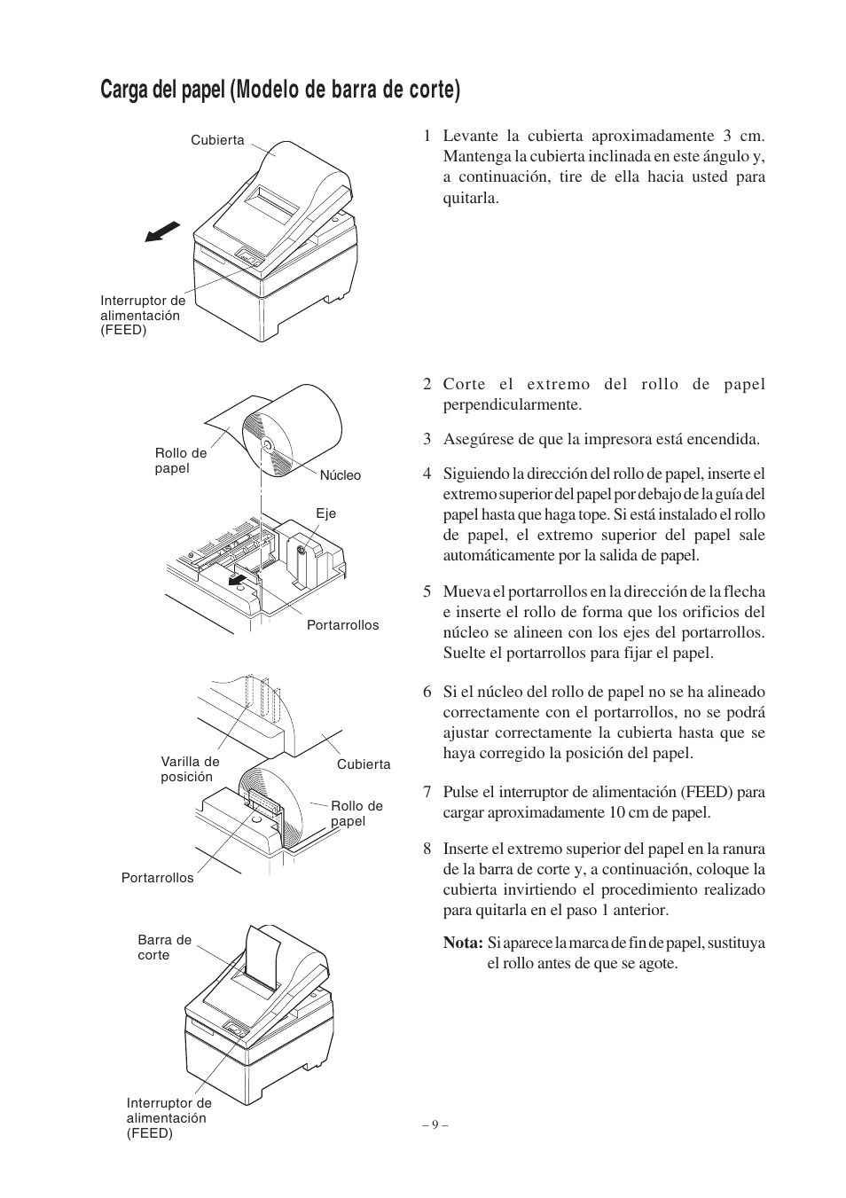 Carga del papel (modelo de barra de corte) | Star Micronics Star SP200 Series User Manual | Page 65 / 127