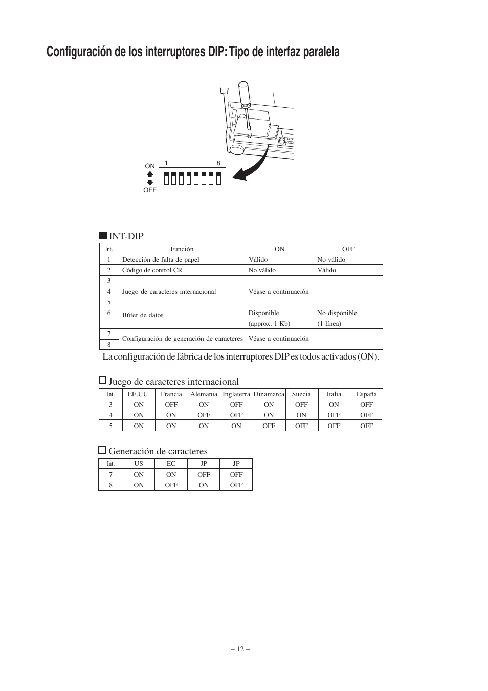 Int-dip, Generación de caracteres | Star Micronics Star SP200 Series User Manual | Page 68 / 127