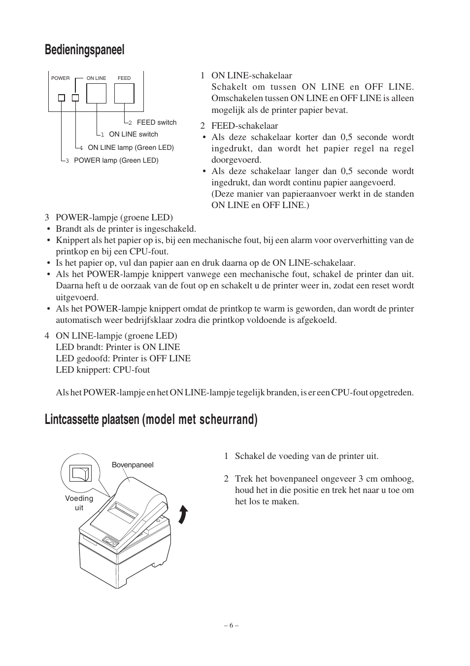 Bedieningspaneel, Lintcassette plaatsen (model met scheurrand) | Star Micronics Star SP200 Series User Manual | Page 90 / 127