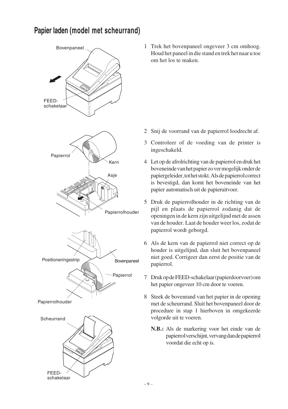 Papier laden (model met scheurrand) | Star Micronics Star SP200 Series User Manual | Page 93 / 127