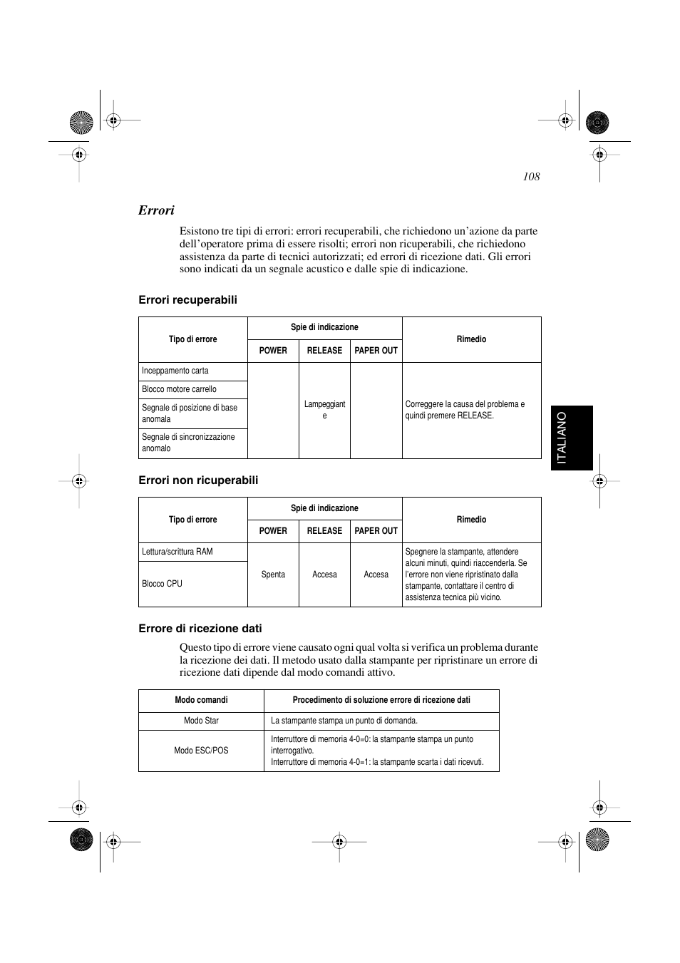 Errori | Star Micronics SP298 Series User Manual | Page 111 / 144