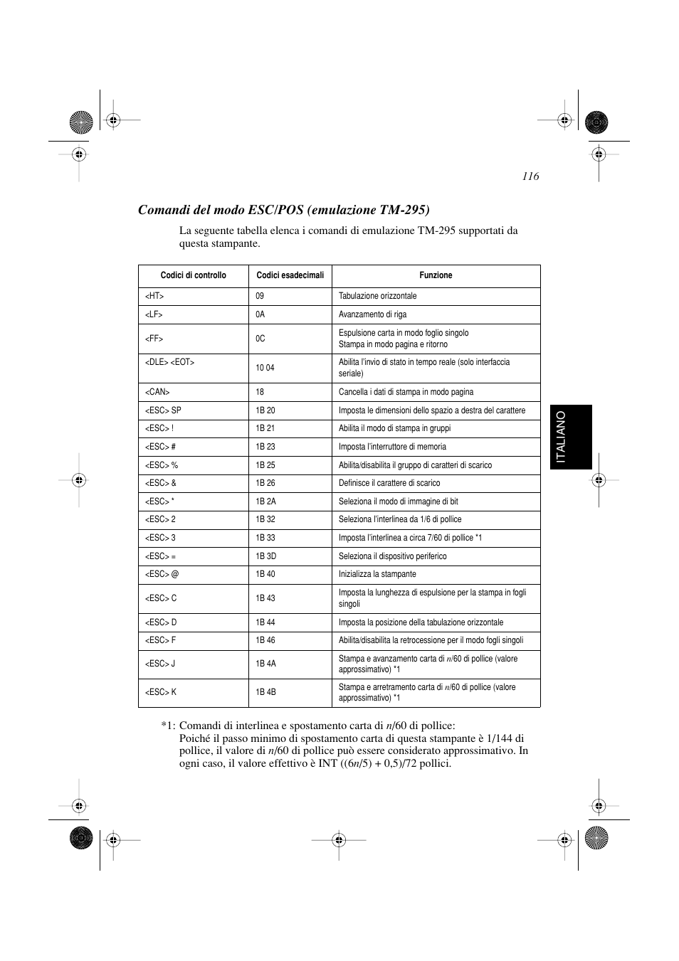 Comandi del modo esc/pos (emulazione tm-295) | Star Micronics SP298 Series User Manual | Page 119 / 144