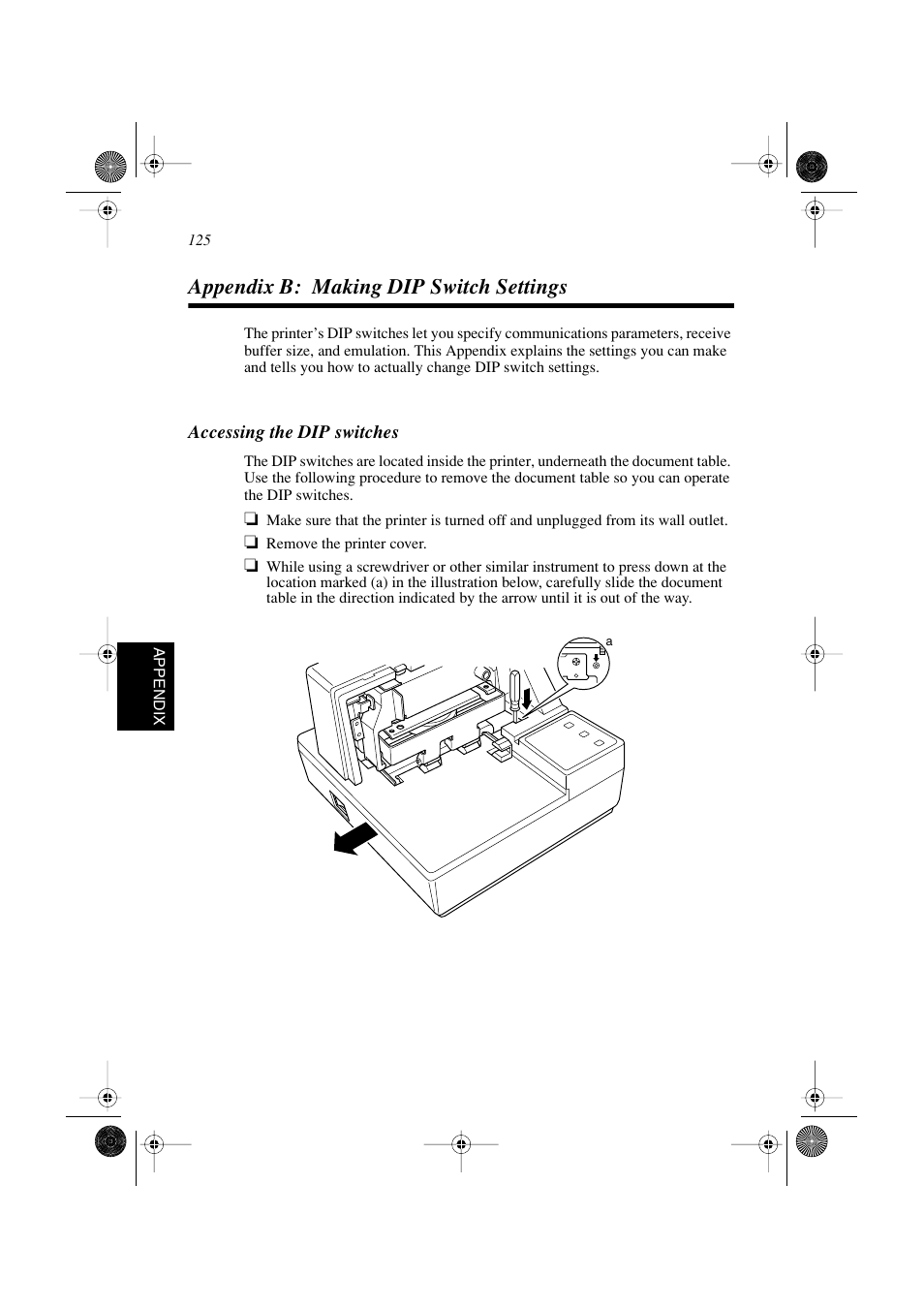 Appendix b: making dip switch settings | Star Micronics SP298 Series User Manual | Page 128 / 144