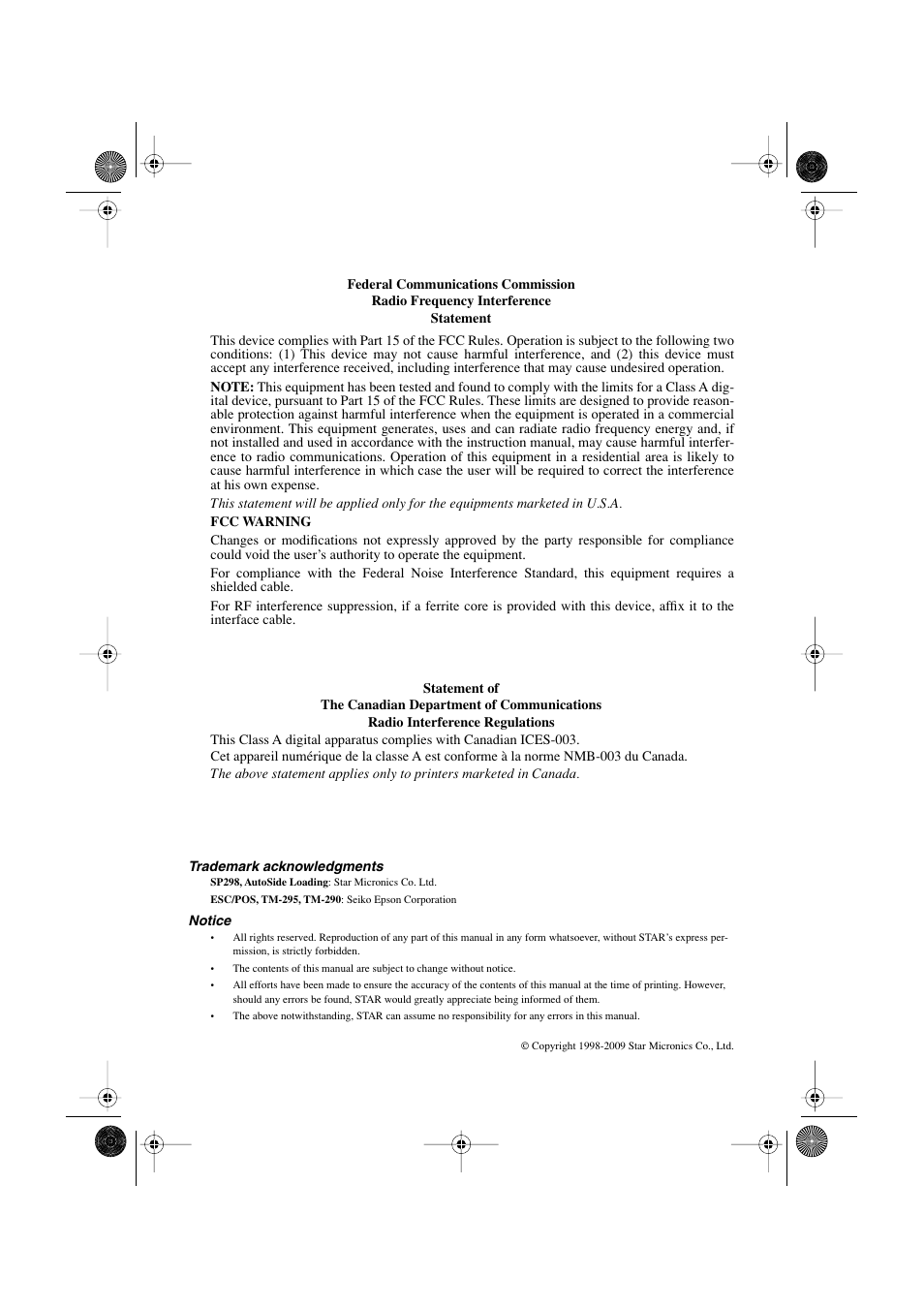 Star Micronics SP298 Series User Manual | Page 2 / 144