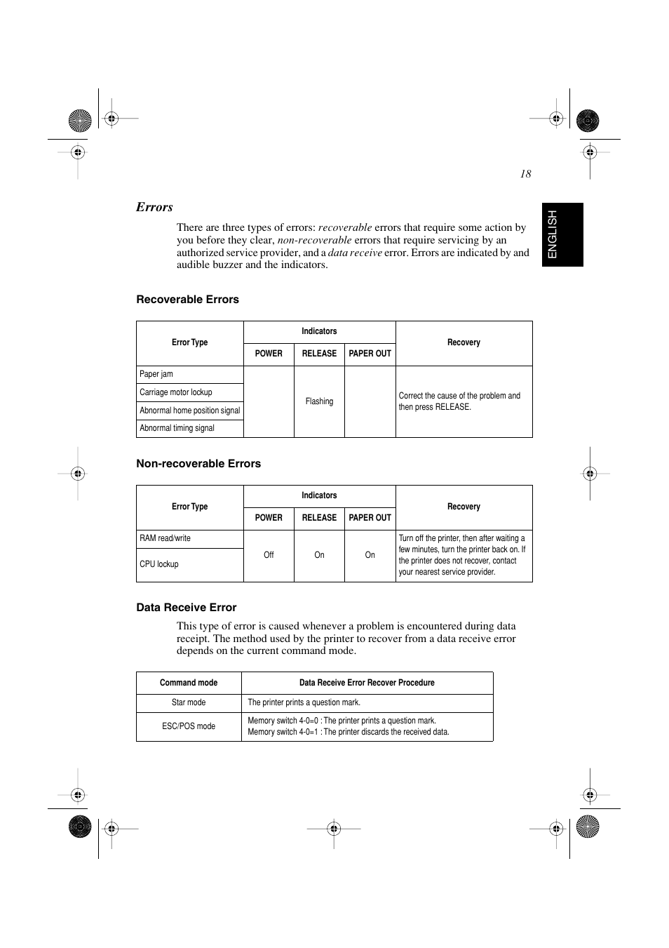 Errors | Star Micronics SP298 Series User Manual | Page 21 / 144