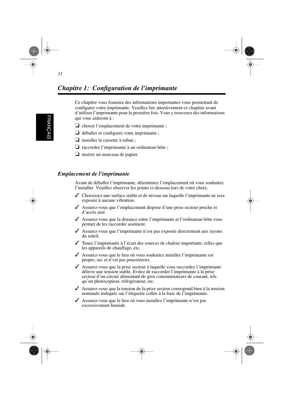 Chapitre 1: configuration de l’imprimante | Star Micronics SP298 Series User Manual | Page 34 / 144