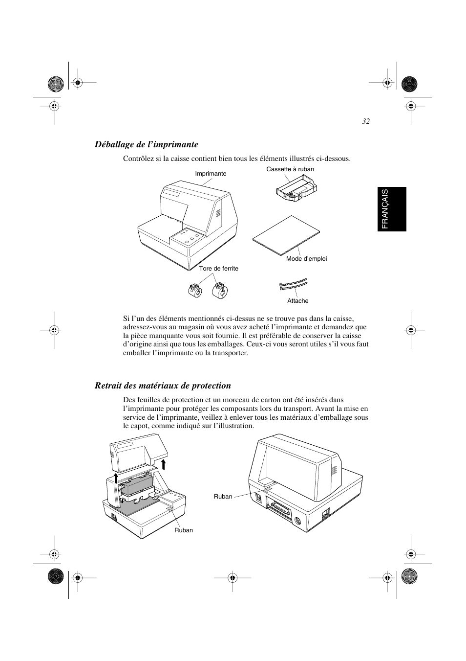 Déballage de l’imprimante, Retrait des matériaux de protection | Star Micronics SP298 Series User Manual | Page 35 / 144