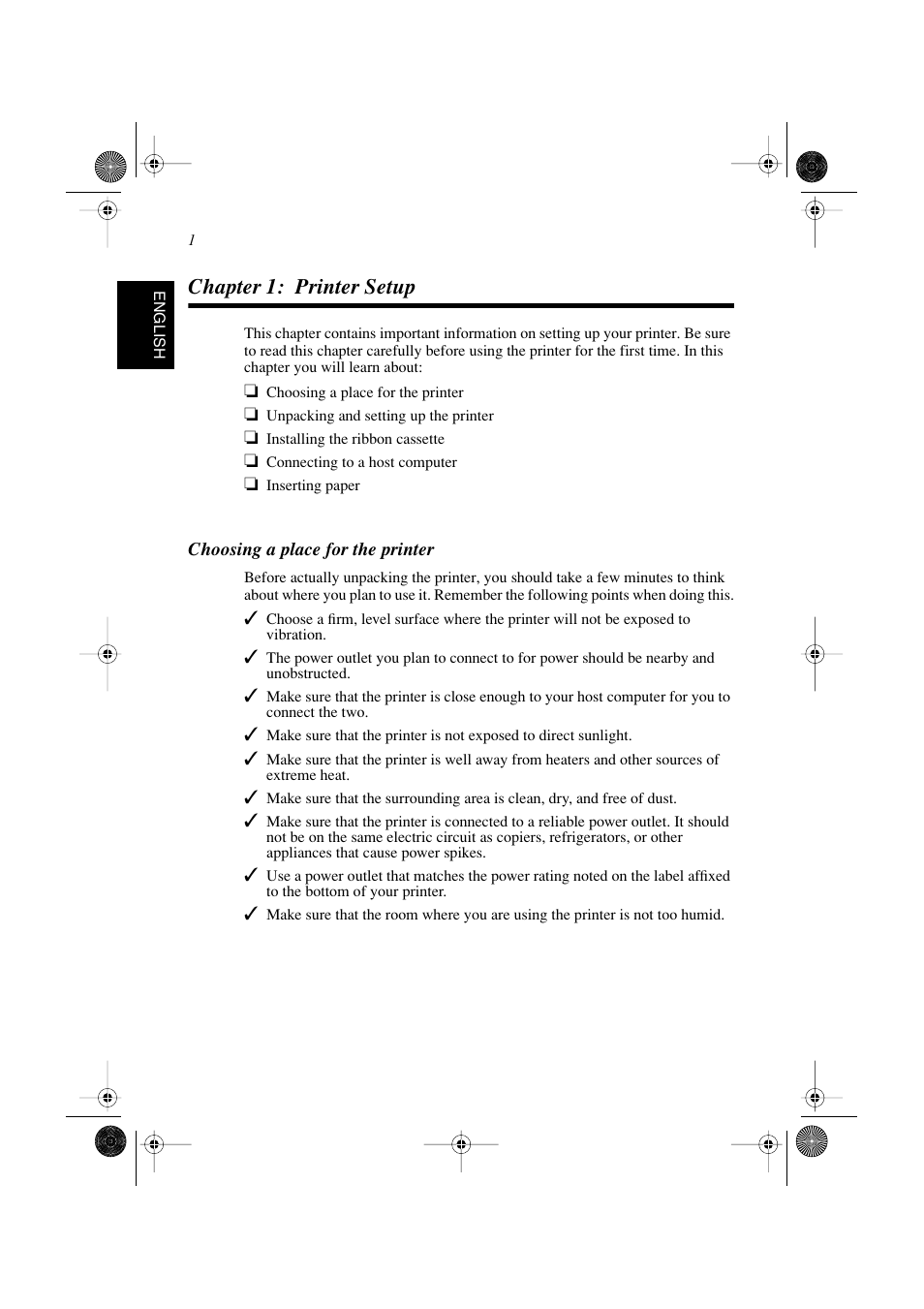 Chapter 1: printer setup | Star Micronics SP298 Series User Manual | Page 4 / 144