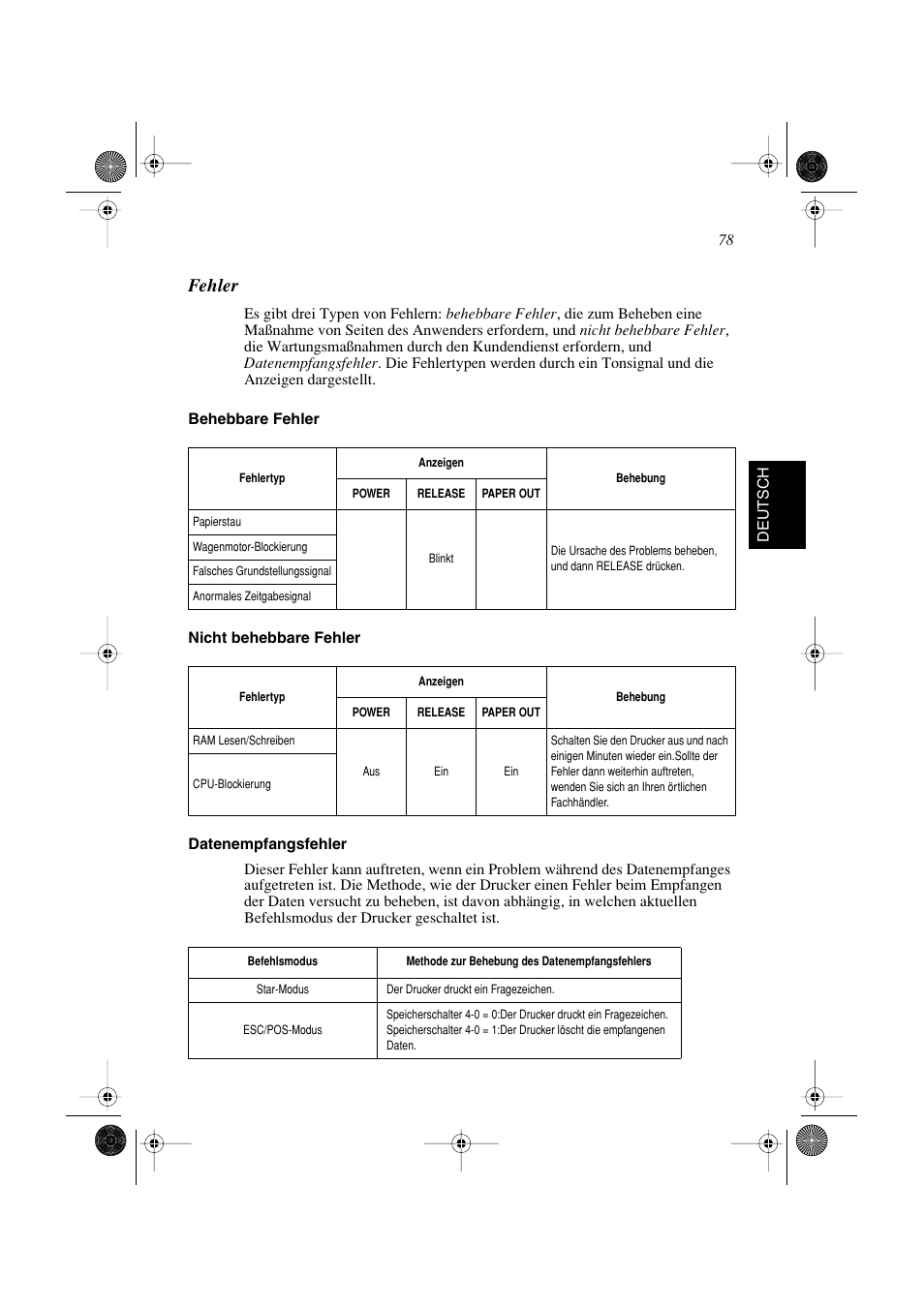 Fehler | Star Micronics SP298 Series User Manual | Page 81 / 144