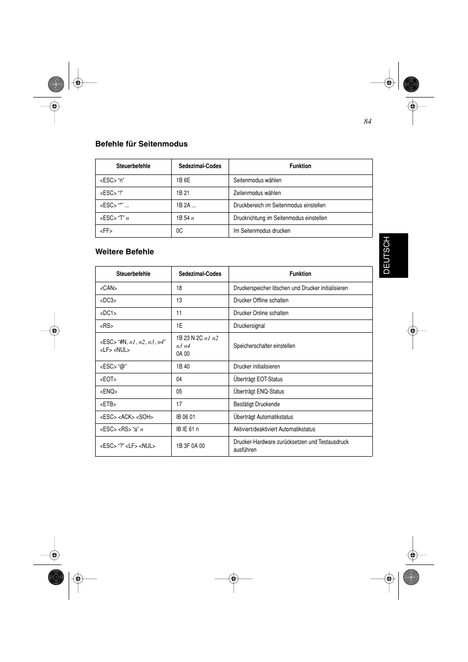 84 deutsch befehle für seitenmodus weitere befehle | Star Micronics SP298 Series User Manual | Page 87 / 144
