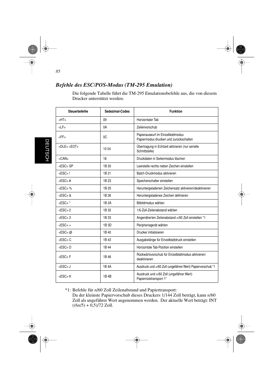 Befehle des esc/pos-modus (tm-295 emulation) | Star Micronics SP298 Series User Manual | Page 88 / 144