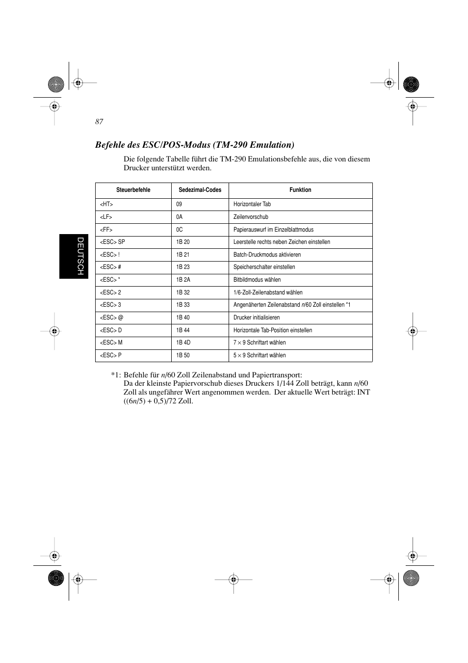 Befehle des esc/pos-modus (tm-290 emulation) | Star Micronics SP298 Series User Manual | Page 90 / 144