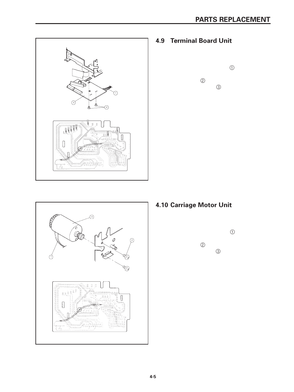 9 terminal board unit, 10 carriage motor unit, Parts replacement | Star Micronics SP320S User Manual | Page 41 / 94