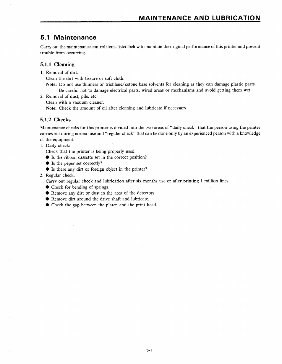 1 maintenance, 1 cleaning, 2 checks | Star Micronics SP320S User Manual | Page 47 / 94