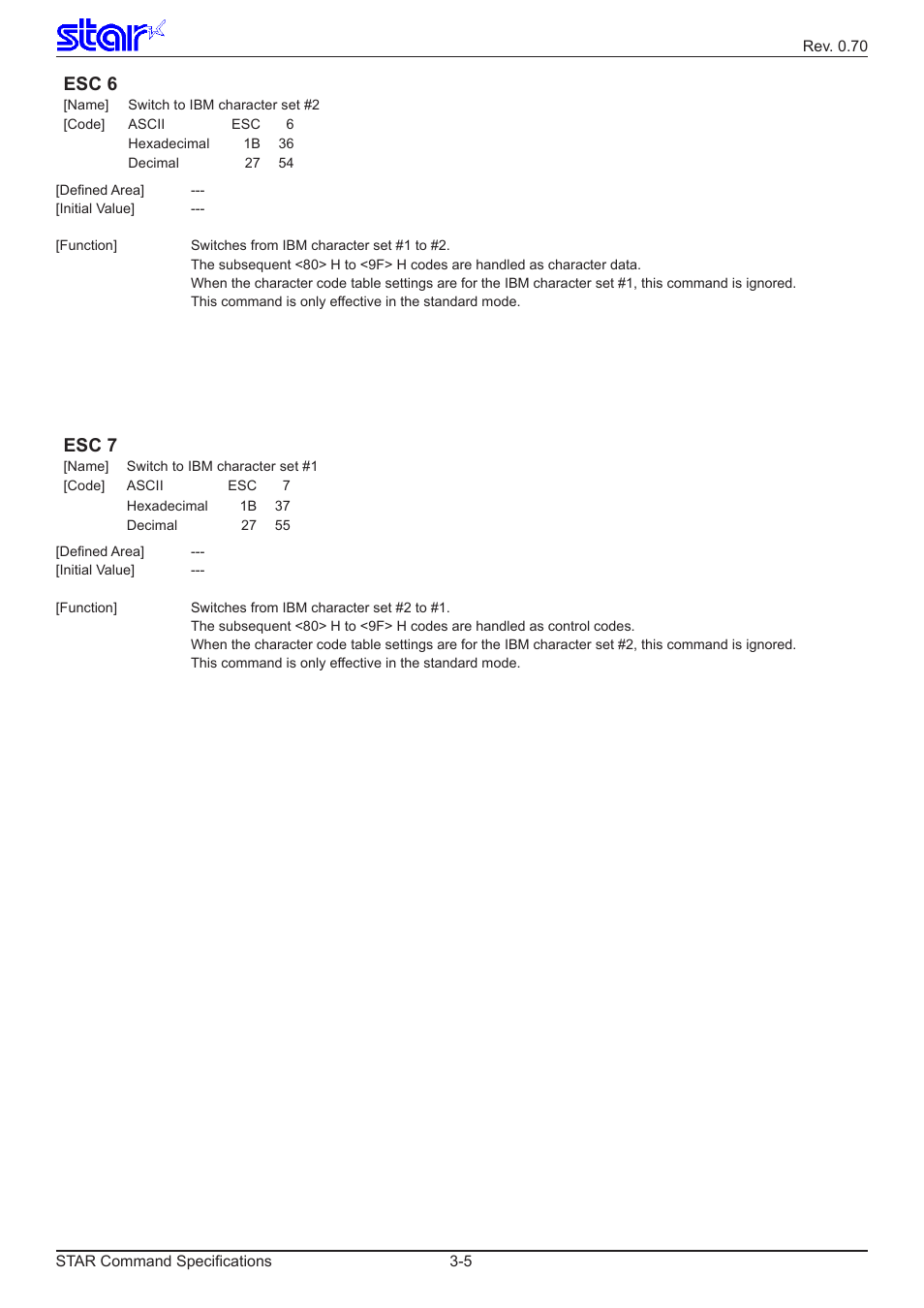 Esc 6, Esc 7 | Star Micronics Dot Impact Printer User Manual | Page 13 / 104