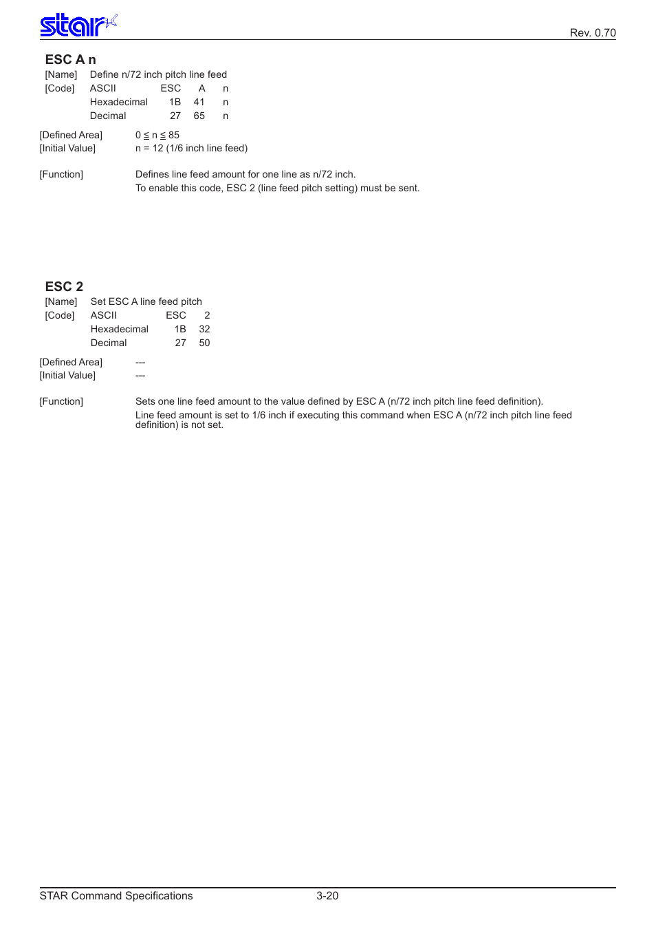 Esc a n, Esc 2 | Star Micronics Dot Impact Printer User Manual | Page 28 / 104