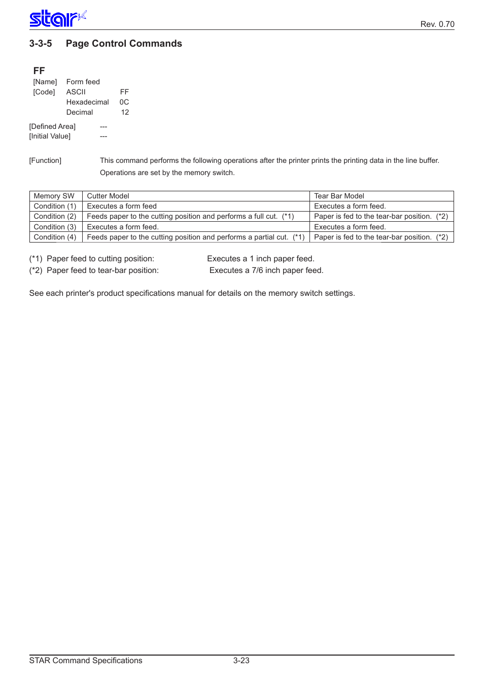 3-5 page control commands ff | Star Micronics Dot Impact Printer User Manual | Page 31 / 104
