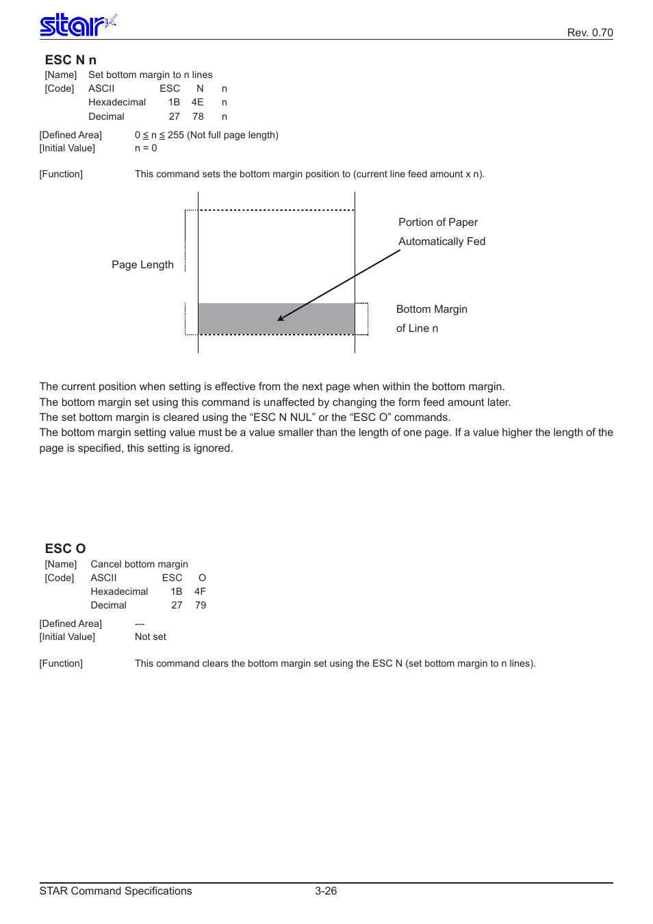 Esc n n, Esc o | Star Micronics Dot Impact Printer User Manual | Page 34 / 104