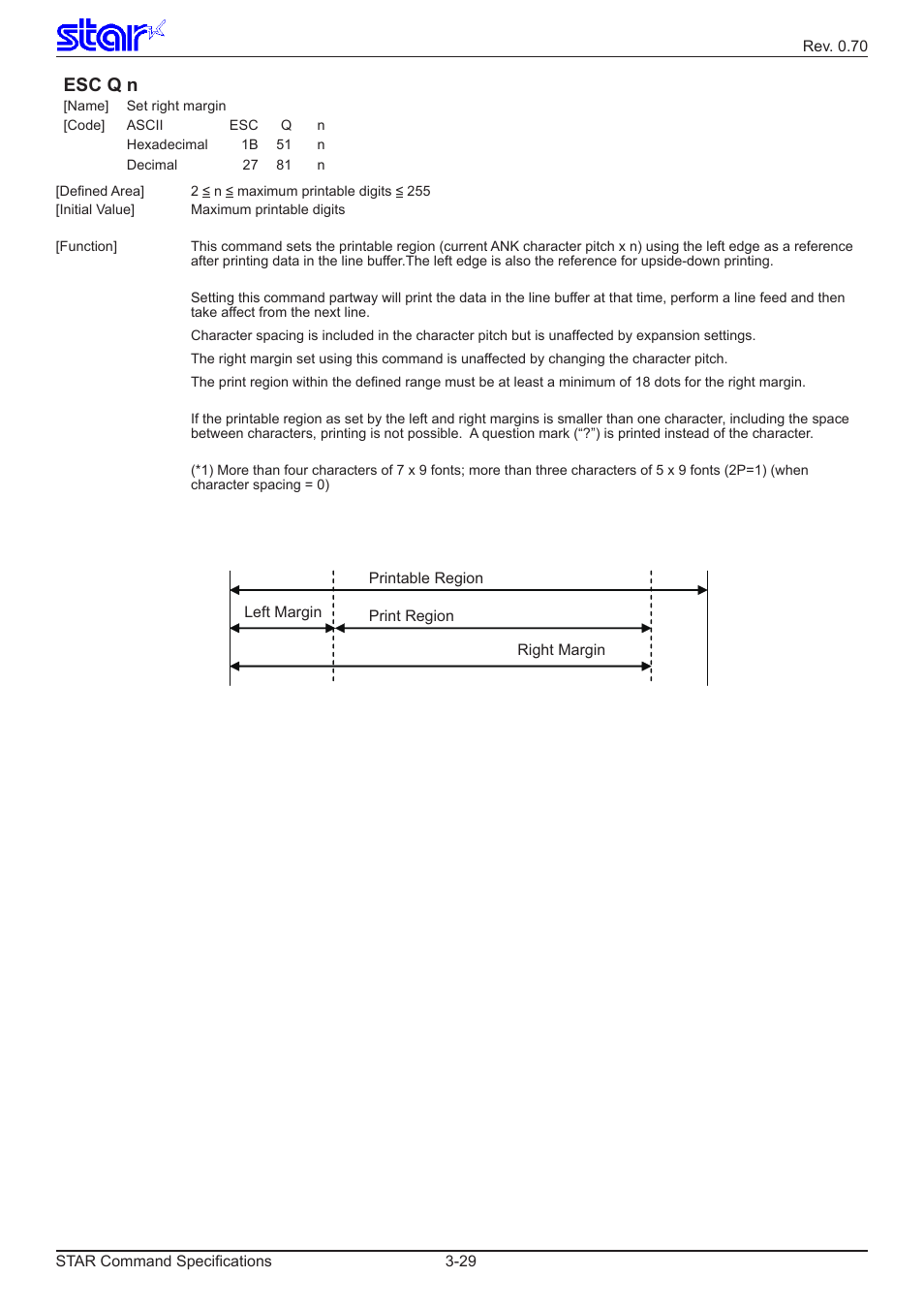 Esc q n | Star Micronics Dot Impact Printer User Manual | Page 37 / 104