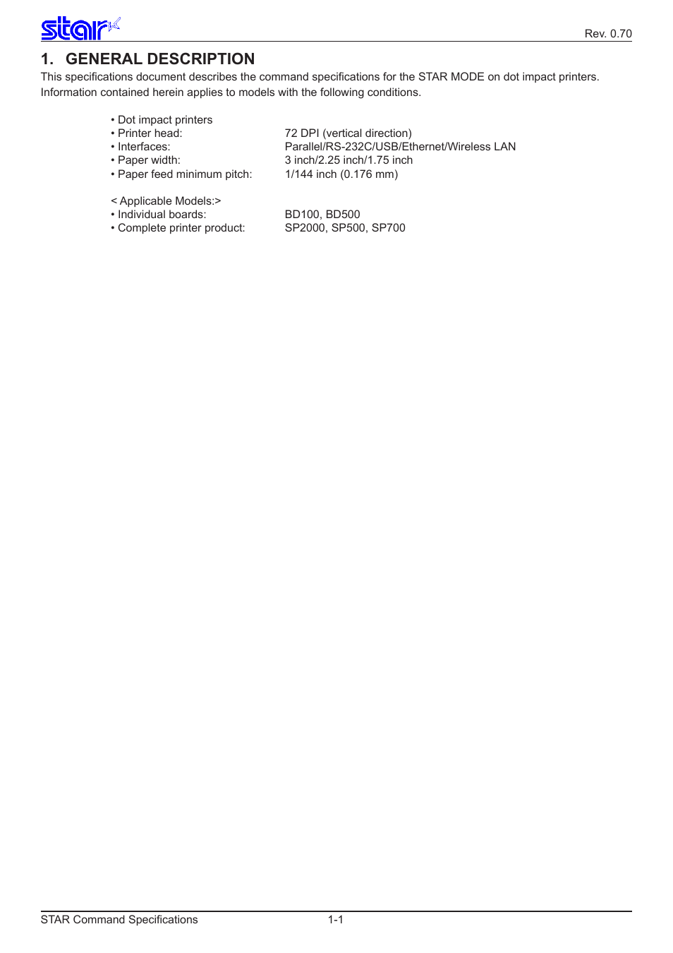 General description | Star Micronics Dot Impact Printer User Manual | Page 5 / 104