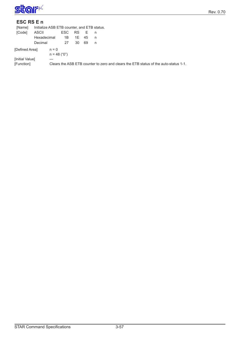 Esc rs e n | Star Micronics Dot Impact Printer User Manual | Page 65 / 104