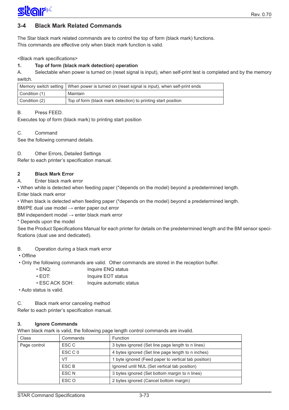 4 black mark related commands | Star Micronics Dot Impact Printer User Manual | Page 81 / 104