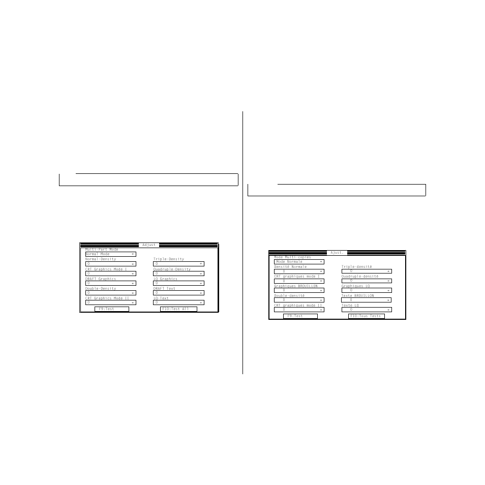 To select a setting box, To change a setting, Adjusting the dot alignment | Sélection d’une case de réglage, Changement d’un réglage, Réglage de l’alignement des points | Star Micronics LC-4511 User Manual | Page 84 / 191