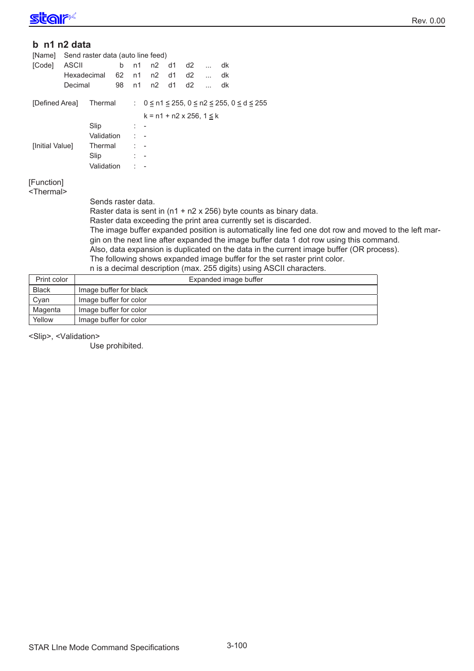 B n1 n2 data | Star Micronics Line Thermal/Dot Printer User Manual | Page 112 / 209