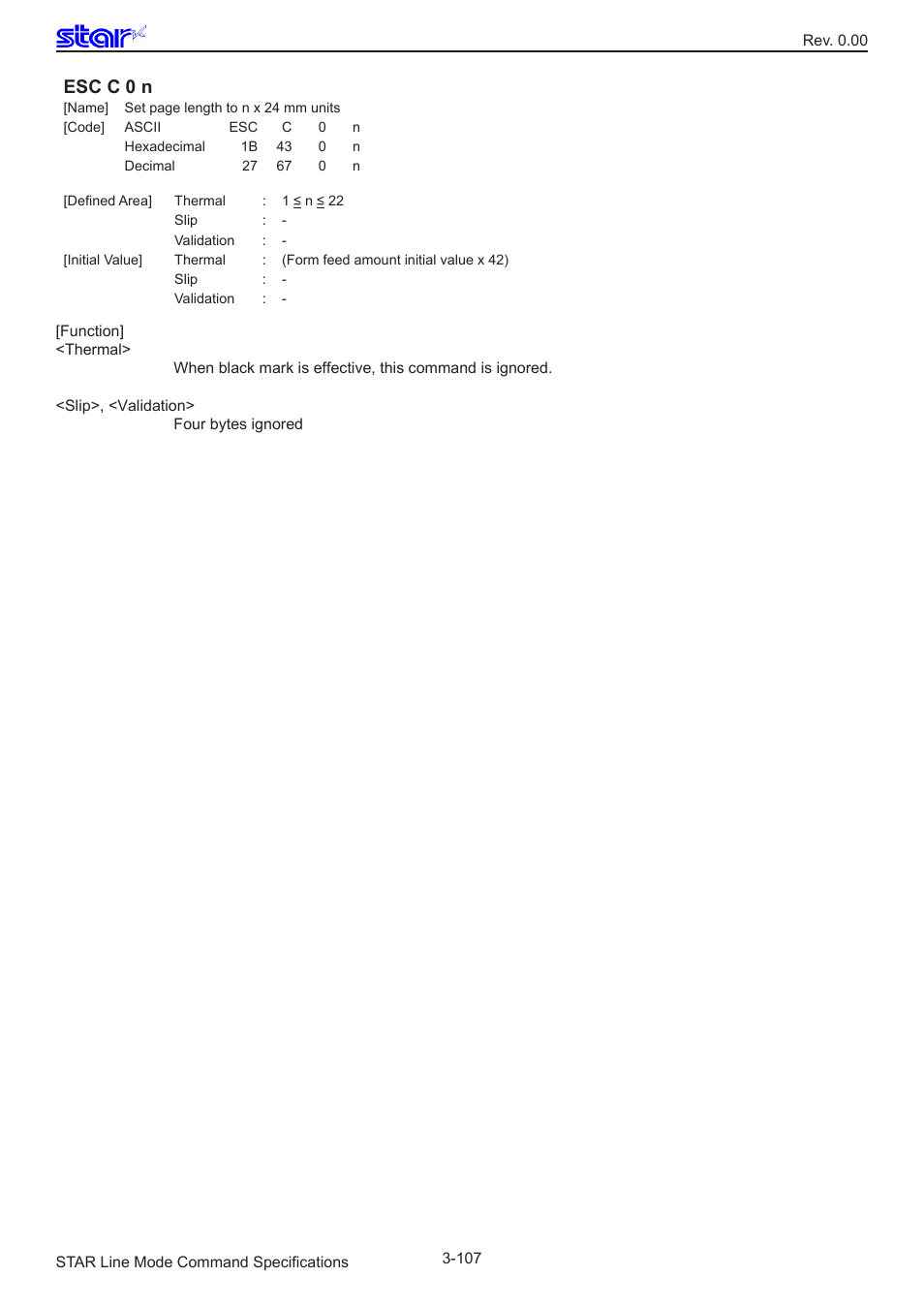 Esc c 0 n | Star Micronics Line Thermal/Dot Printer User Manual | Page 119 / 209