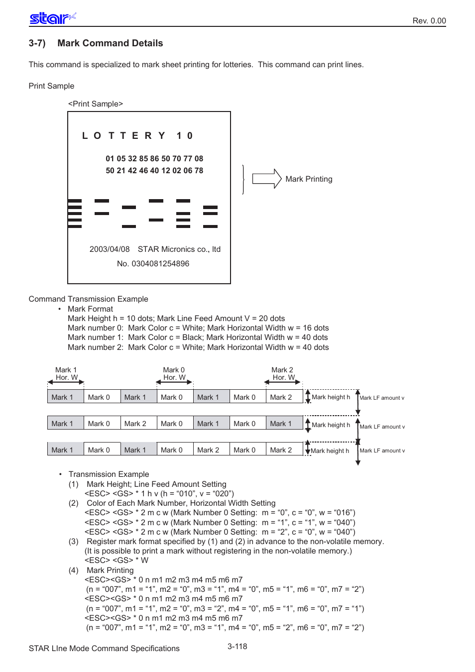 7) mark command details | Star Micronics Line Thermal/Dot Printer User Manual | Page 130 / 209