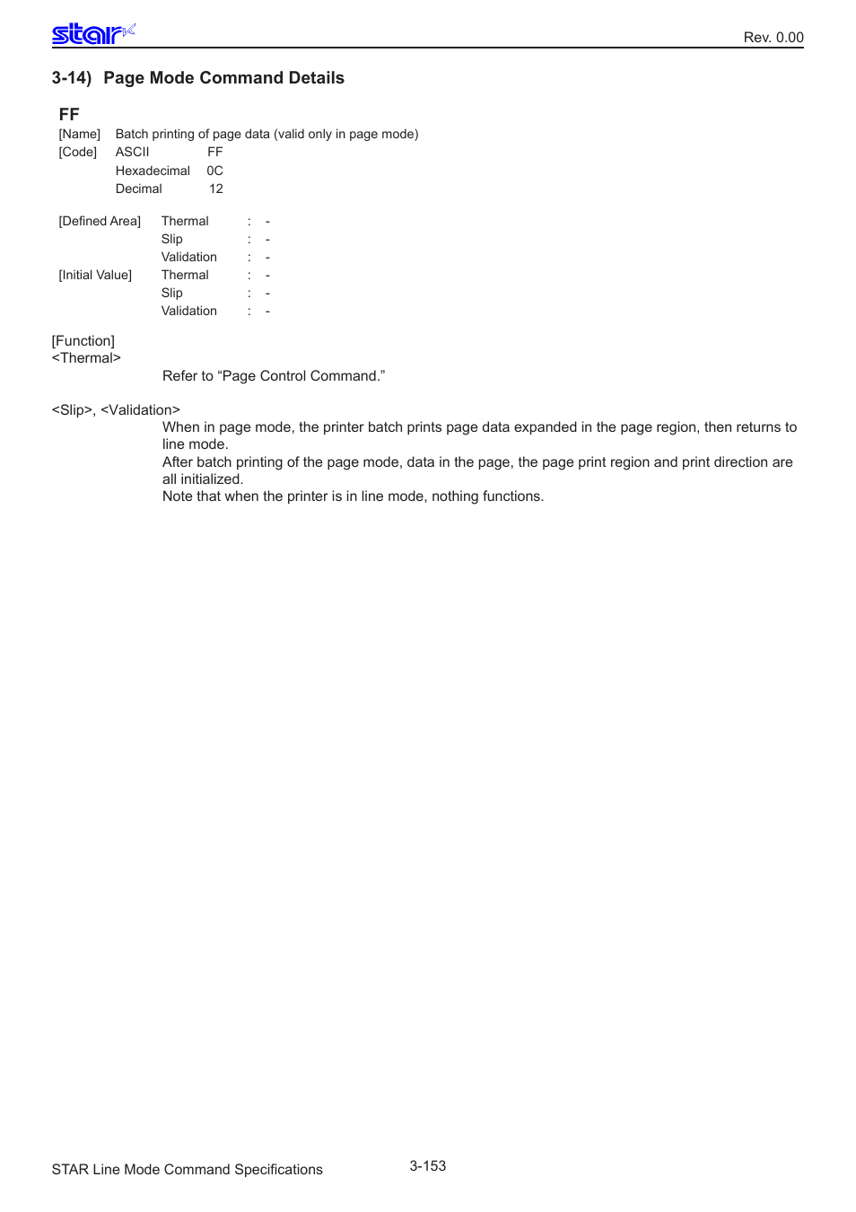 14) page mode command details ff | Star Micronics Line Thermal/Dot Printer User Manual | Page 165 / 209