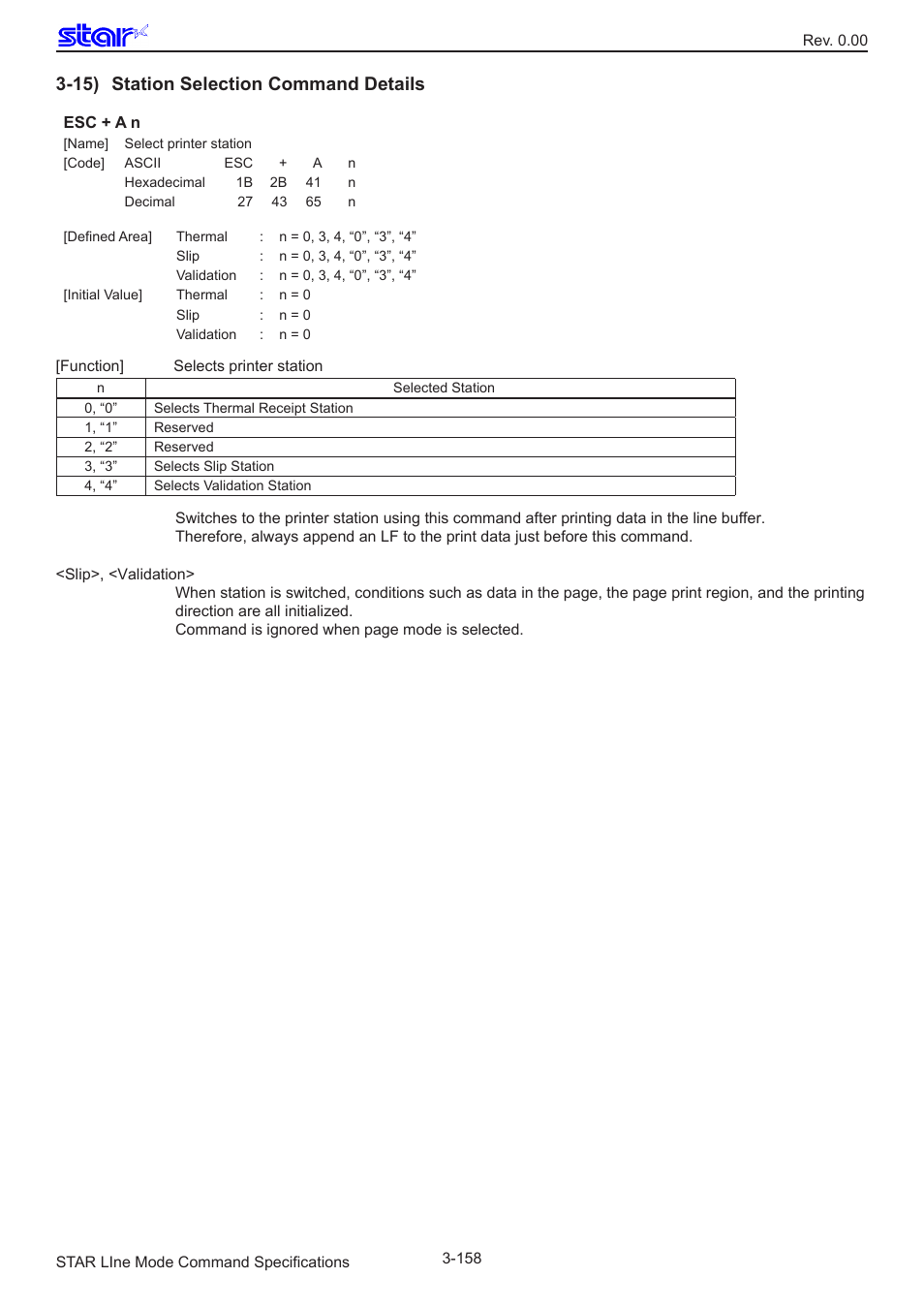 15) station selection command details | Star Micronics Line Thermal/Dot Printer User Manual | Page 170 / 209