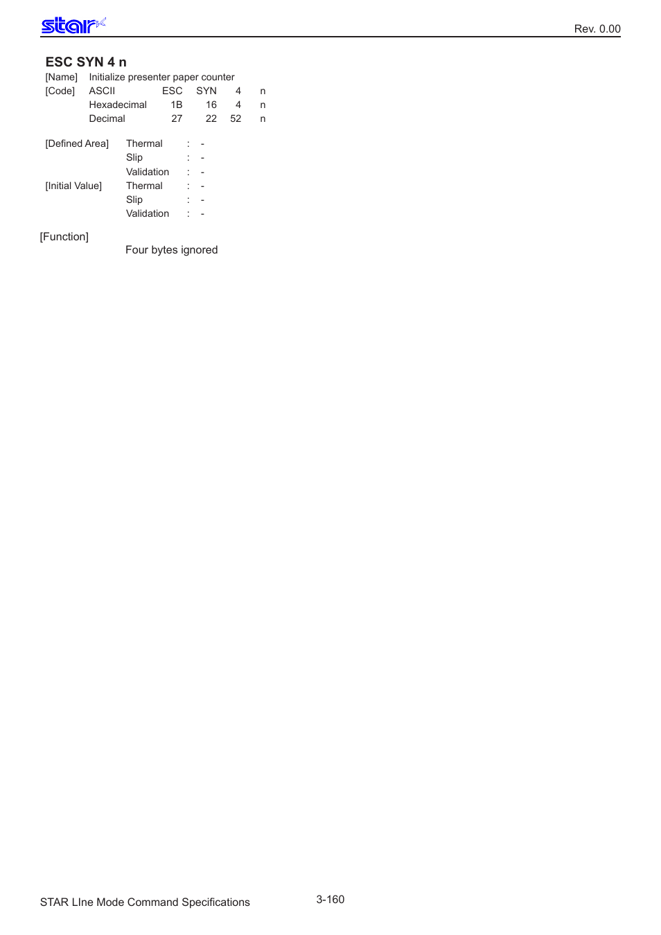 Esc syn 4 n | Star Micronics Line Thermal/Dot Printer User Manual | Page 172 / 209