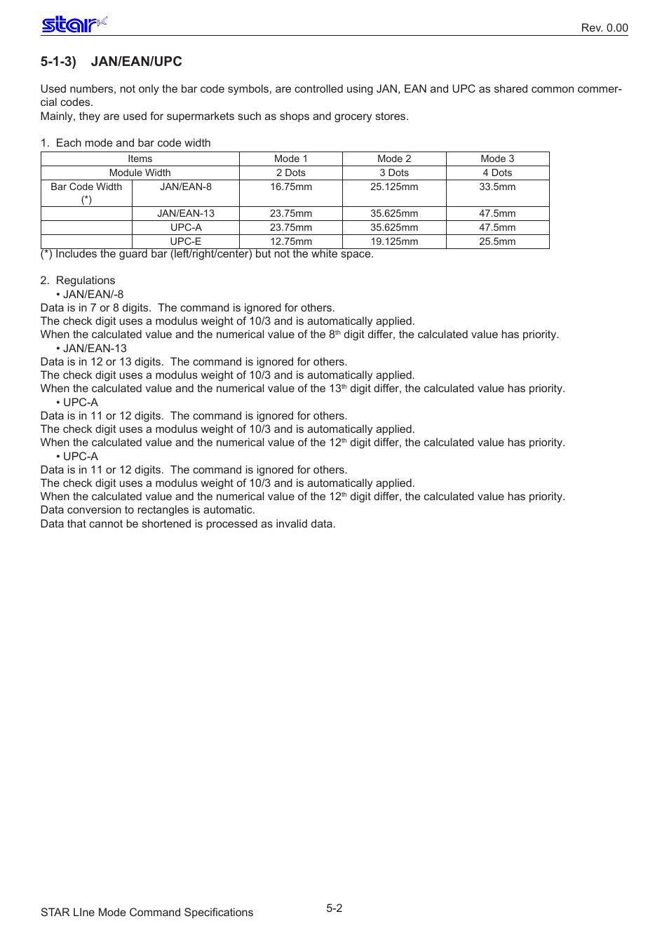 1-3) jan/ean/upc | Star Micronics Line Thermal/Dot Printer User Manual | Page 177 / 209