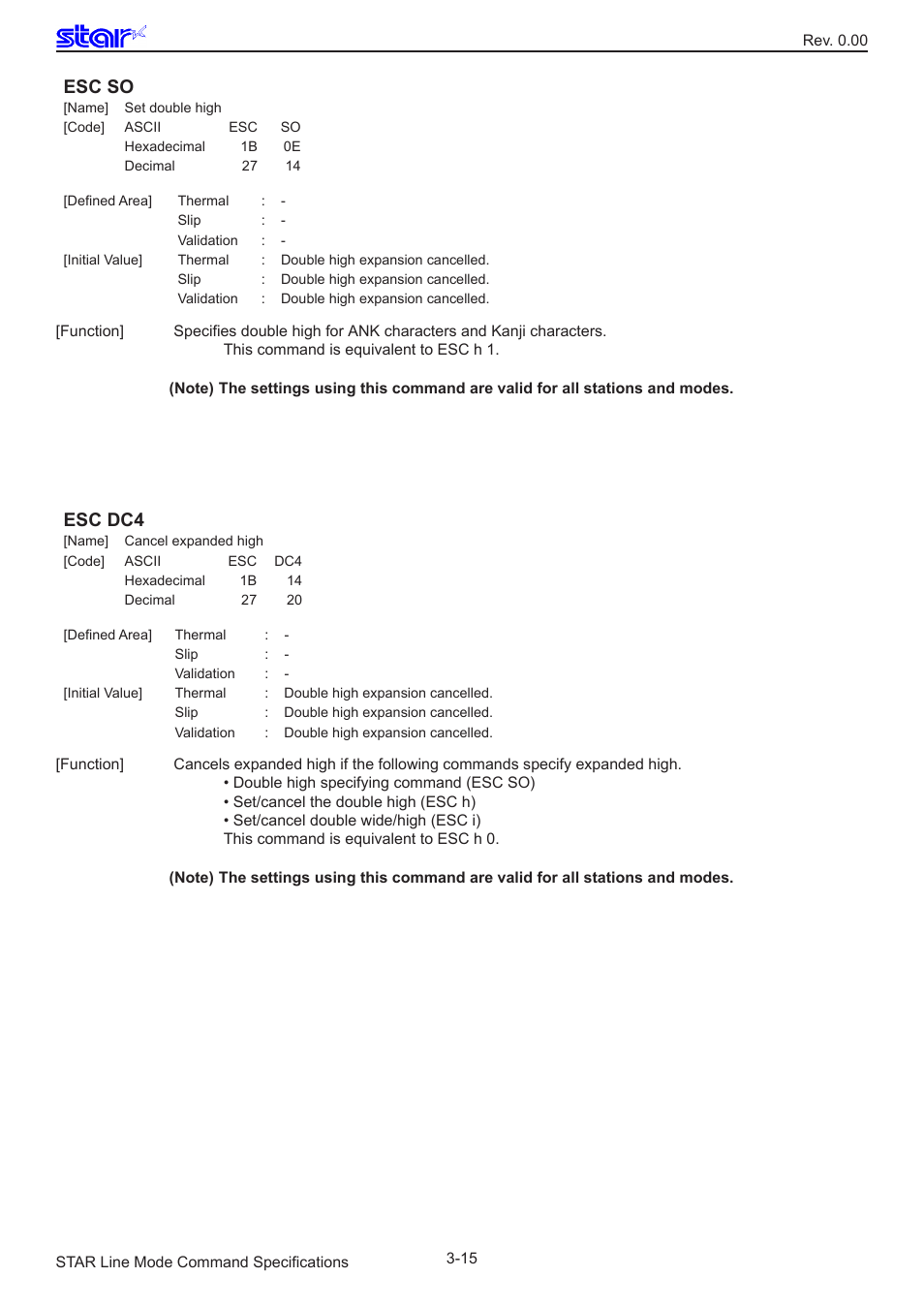 Esc so, Esc dc4 | Star Micronics Line Thermal/Dot Printer User Manual | Page 27 / 209