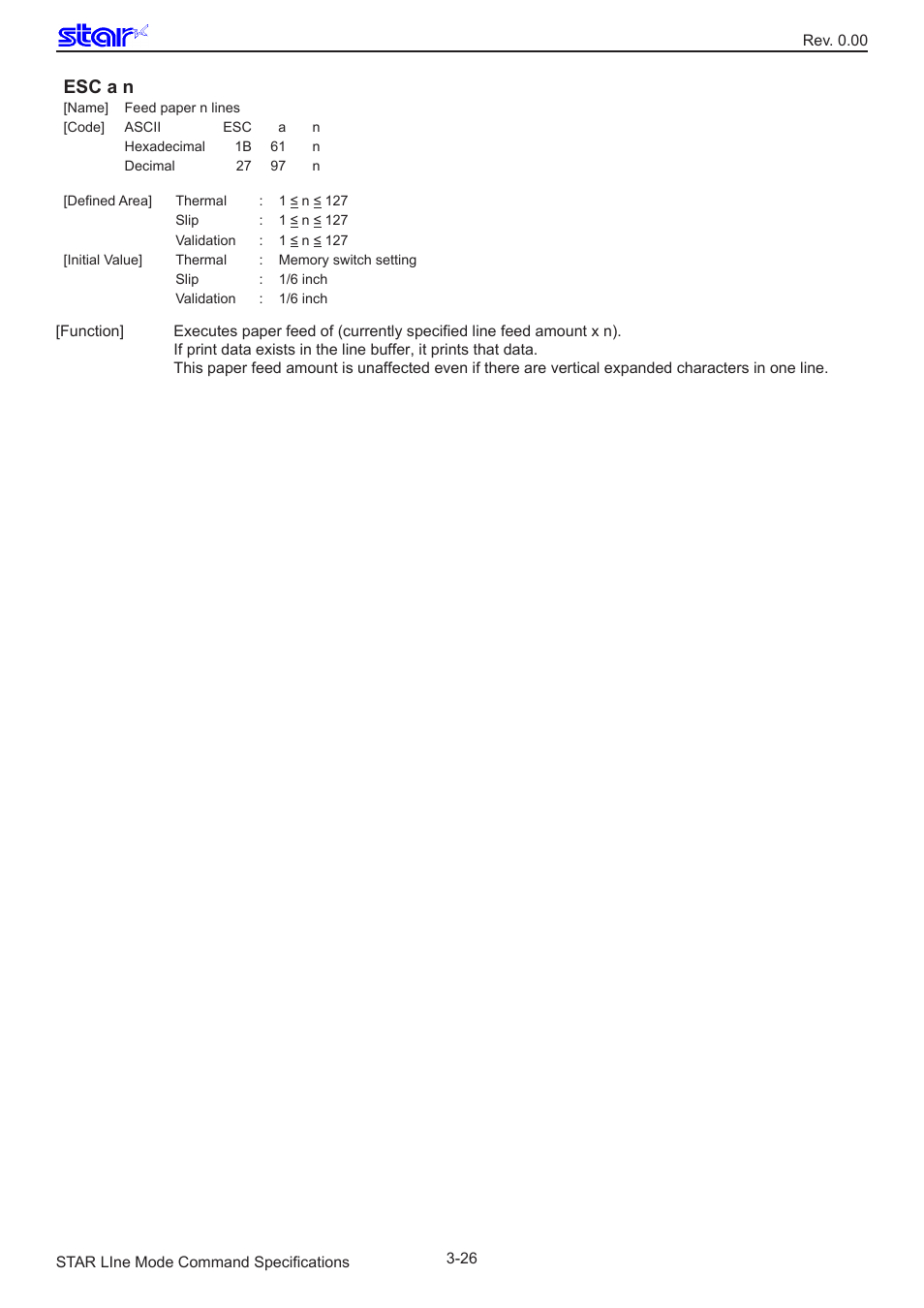 Esc a n | Star Micronics Line Thermal/Dot Printer User Manual | Page 38 / 209