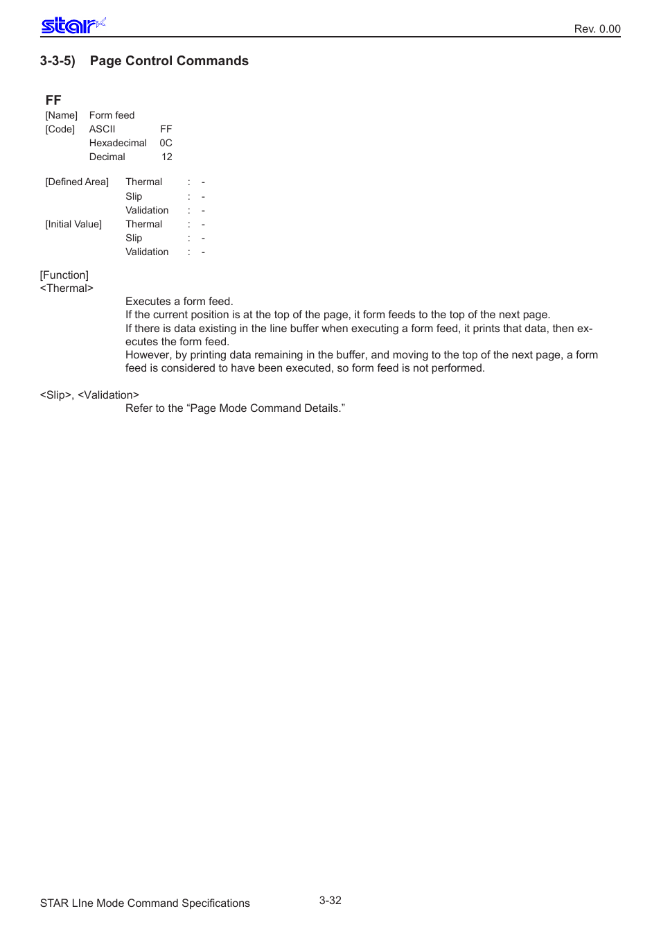 3-5) page control commands ff | Star Micronics Line Thermal/Dot Printer User Manual | Page 44 / 209