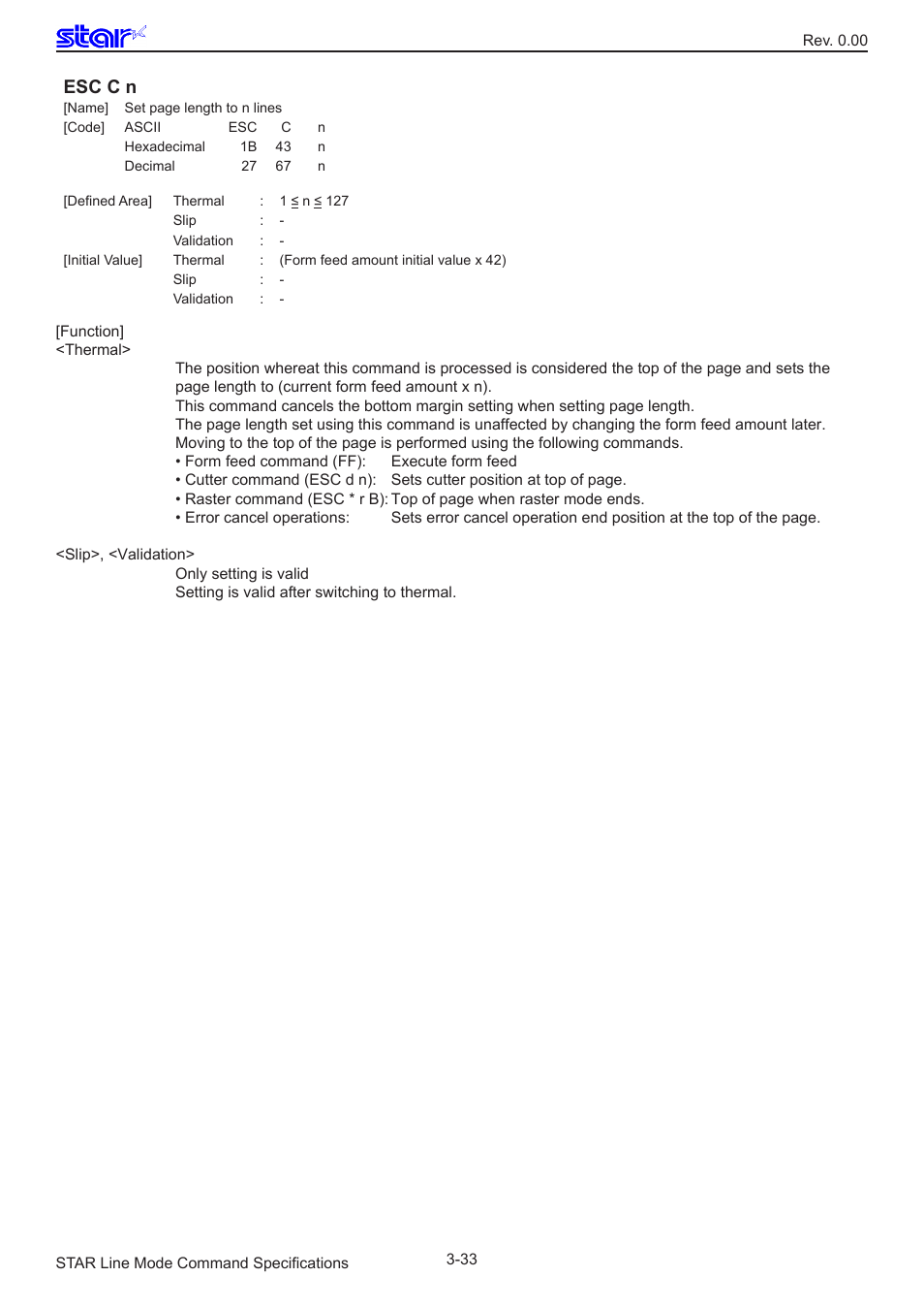Esc c n | Star Micronics Line Thermal/Dot Printer User Manual | Page 45 / 209