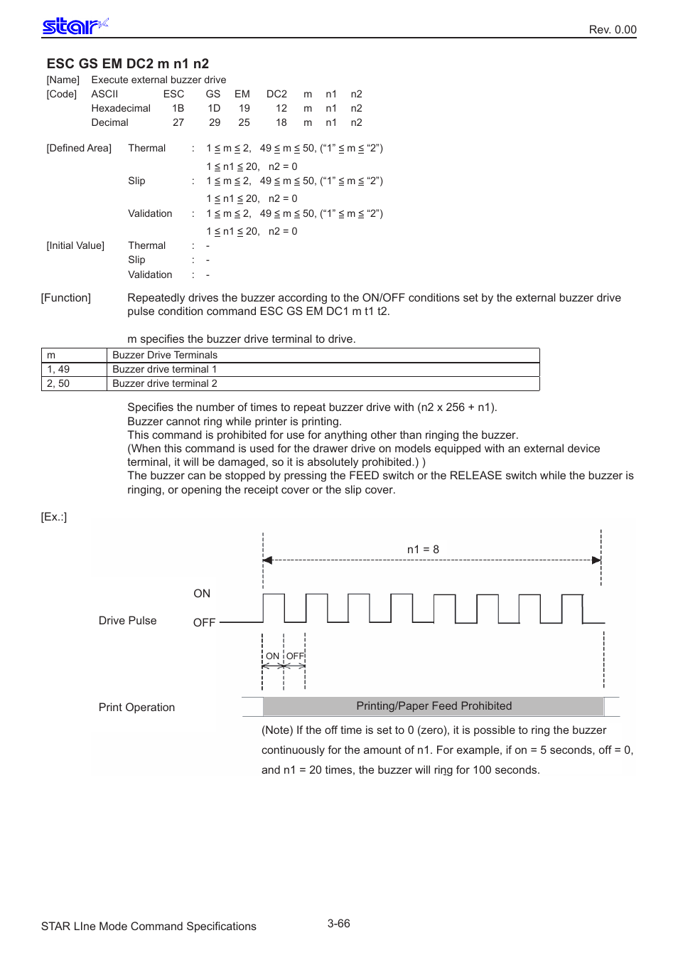 Esc gs em dc2 m n1 n2 | Star Micronics Line Thermal/Dot Printer User Manual | Page 78 / 209