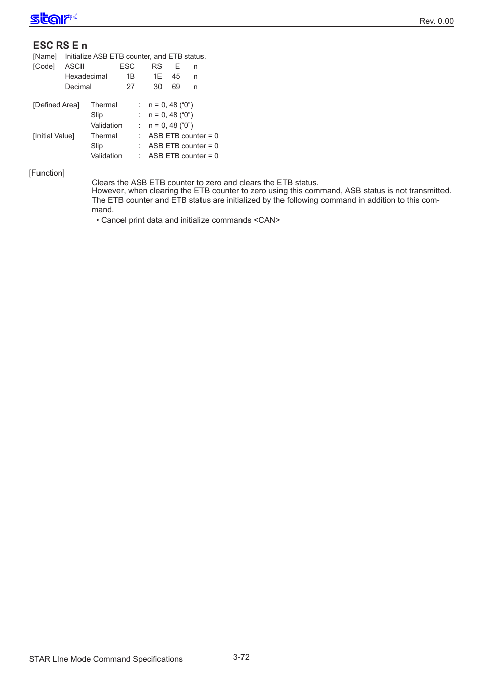 Esc rs e n | Star Micronics Line Thermal/Dot Printer User Manual | Page 84 / 209