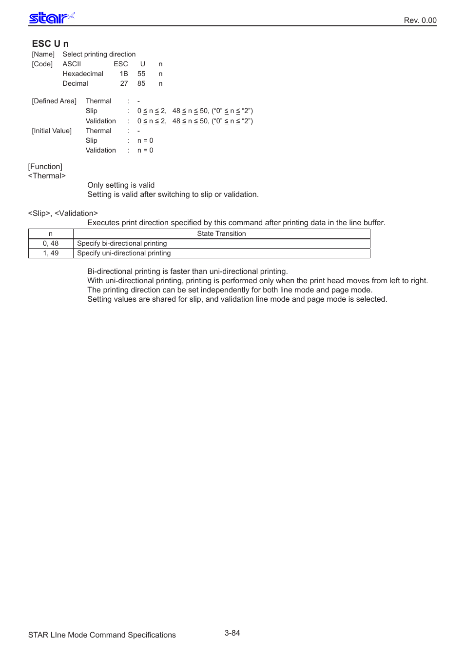 Esc u n | Star Micronics Line Thermal/Dot Printer User Manual | Page 96 / 209