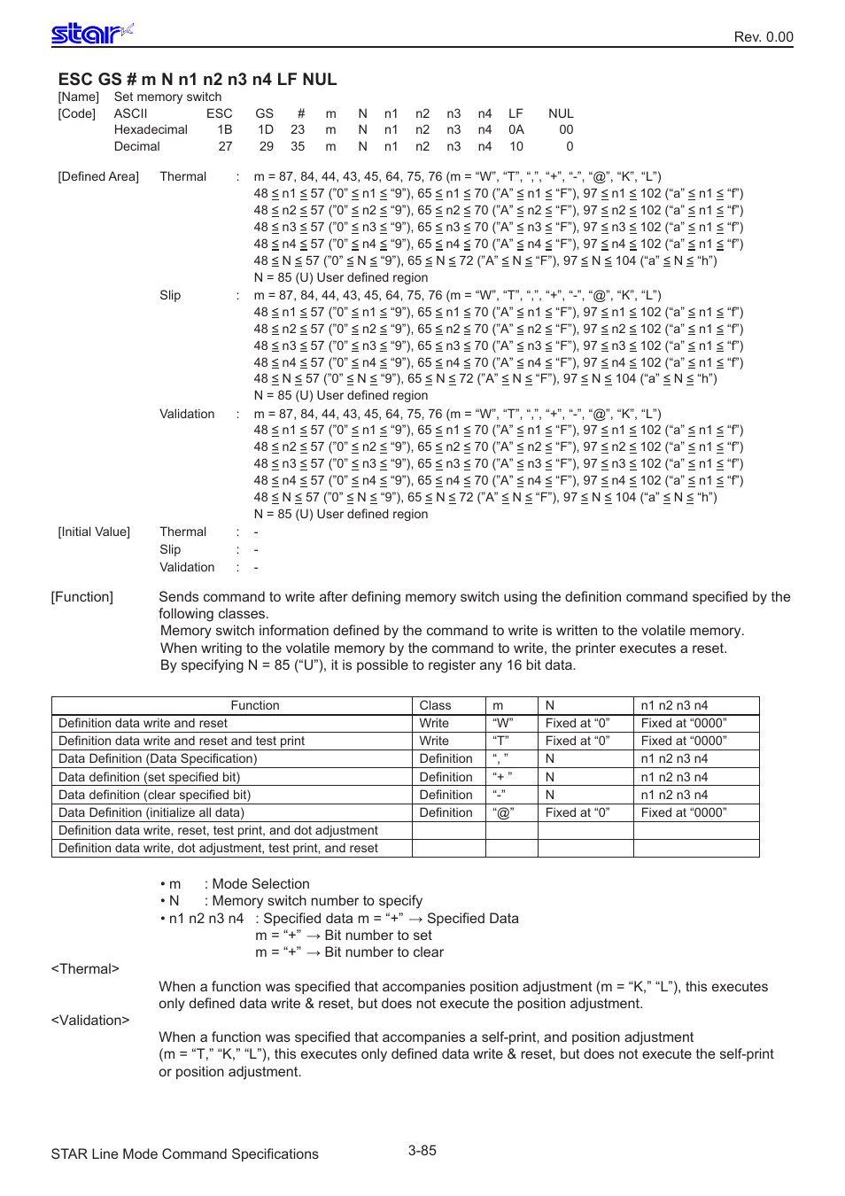 Esc gs # m n n1 n2 n3 n4 lf nul | Star Micronics Line Thermal/Dot Printer User Manual | Page 97 / 209